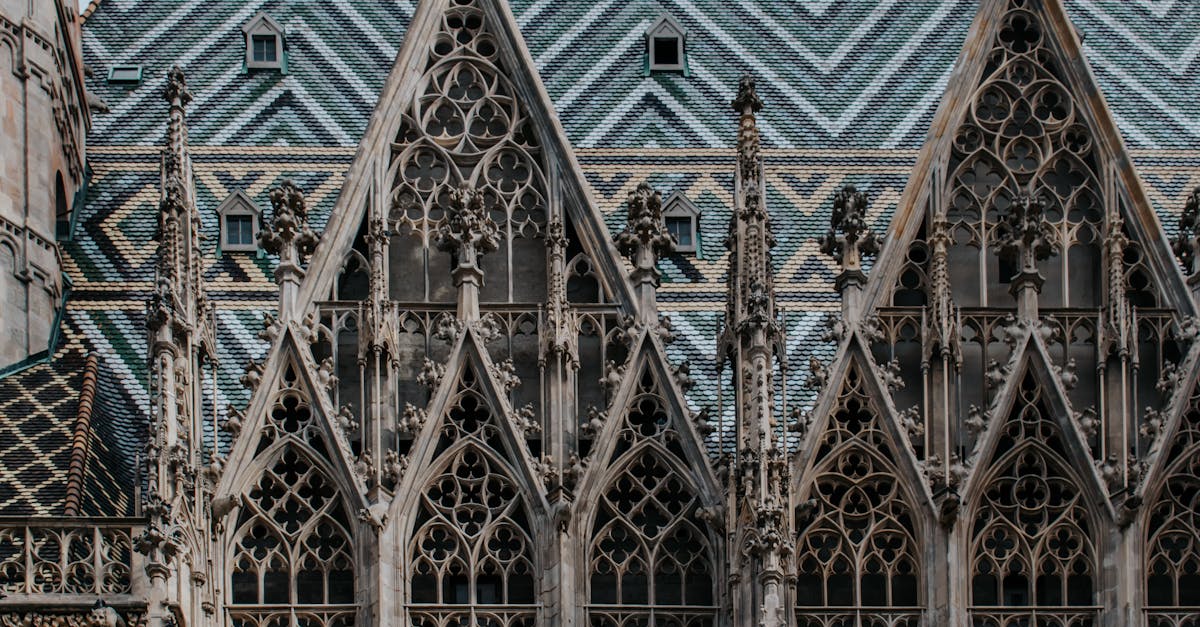 Close-up of intricate Gothic designs on Vienna's St. Stephen's Cathedral.