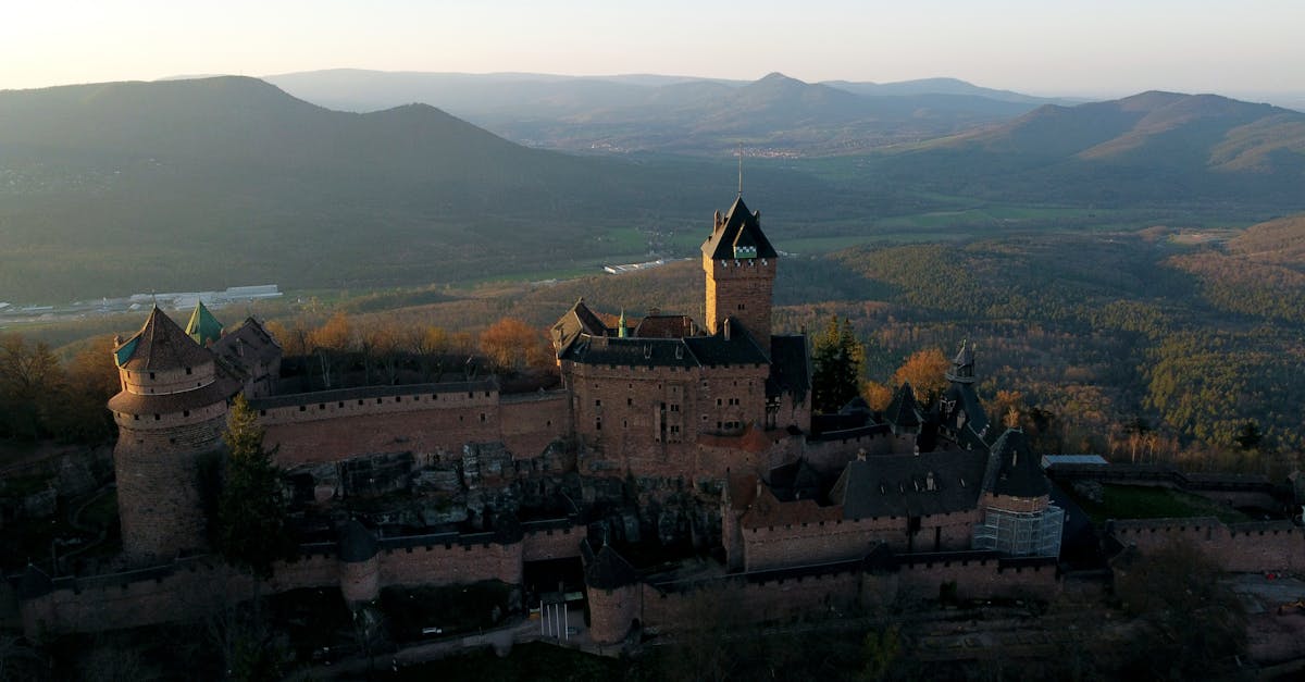 A stunning aerial view of the medieval Château du Haut-Kœnigsbourg in Kintzheim, France.
