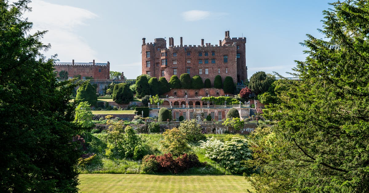 Explore the majestic Powis Castle surrounded by lush gardens and summer scenery.