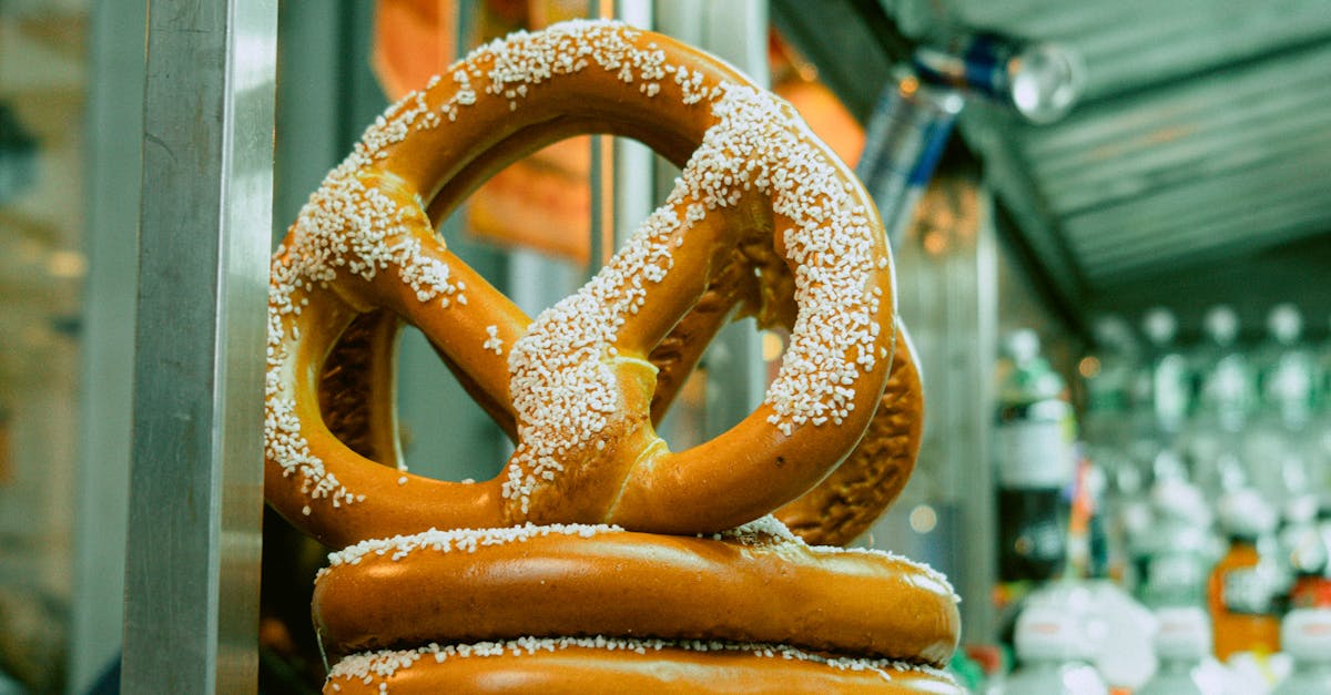 Stack of freshly baked pretzels with salt in a New York City food stall.
