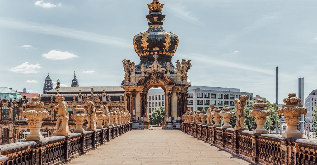 Explore the ornate architecture of the Kronentor in Dresden's Zwinger Palace.