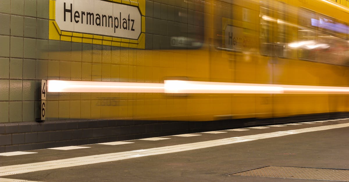 Blurred motion of a subway train at Hermannplatz station in Berlin, Germany.
