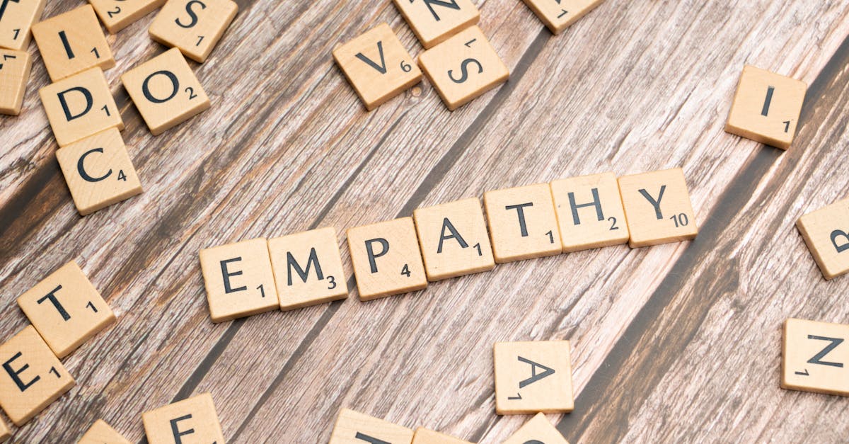 Wooden letter tiles spelling 'empathy' on a wooden background conveying connection.