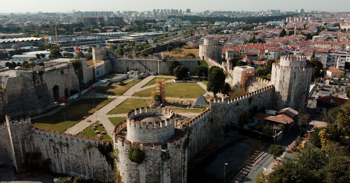 Aerial view of the historic Yedikule Fortress in Istanbul, showcasing ancient architecture.