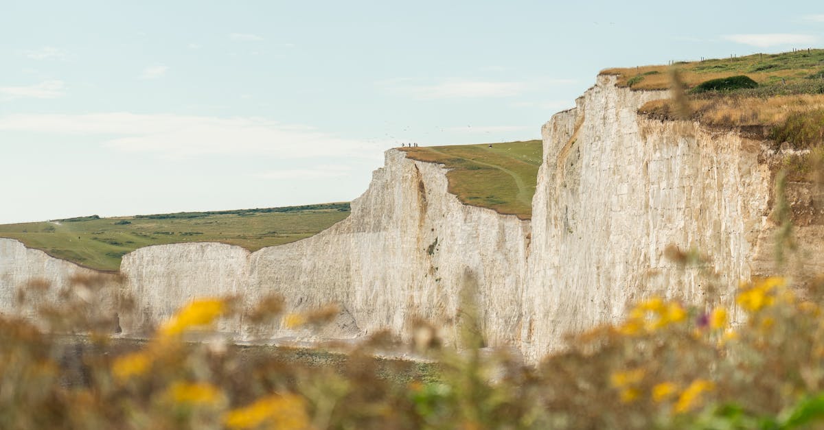 Stunning view of the iconic white cliffs along the coast of Eastbourne, England.