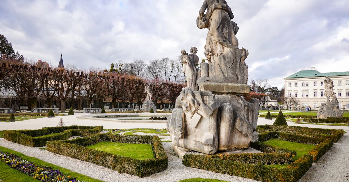 Stunning view of the Baroque gardens and statues in Salzburg, Austria.