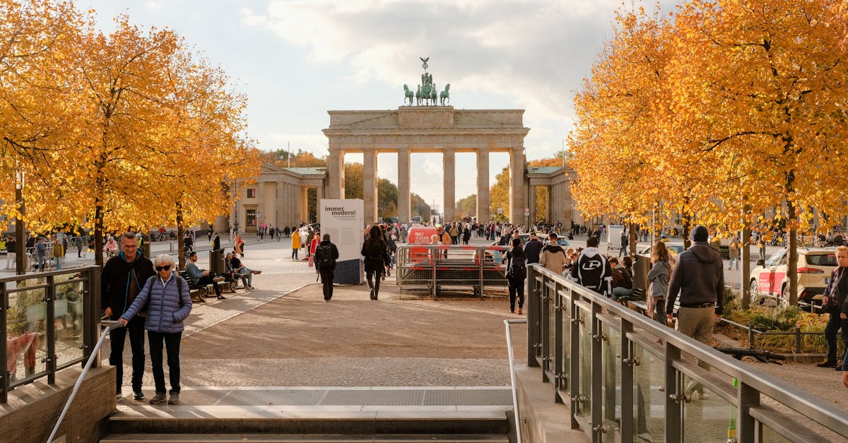 Crowds enjoying a sunny autumn day at Brandenburg Gate, Berlin.