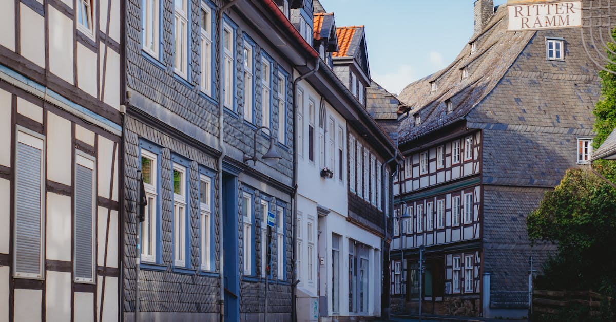 Picturesque view of traditional half-timbered buildings in a quaint German street setting.