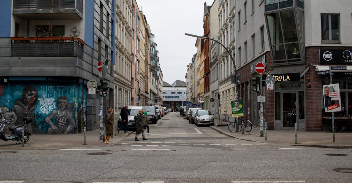 Street view in Hamburg showcasing buildings, pedestrians, and city life.