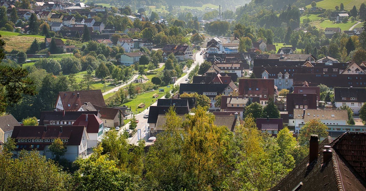 A stunning aerial view of Baiersbronn village nestled in lush greenery, Germany.