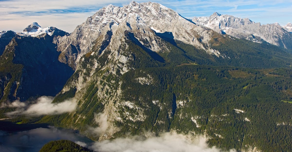 Breathtaking view of the Austrian Alps with snow-capped peaks and lush forests.