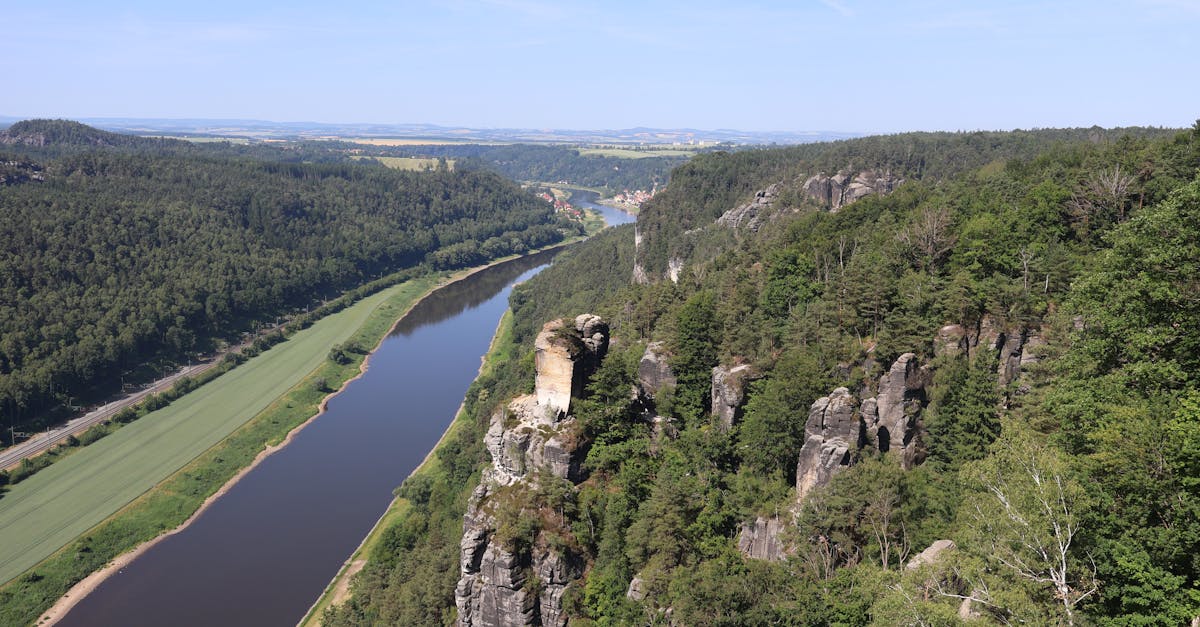 Breathtaking aerial view of rock formations in Saxon Switzerland National Park, Germany.
