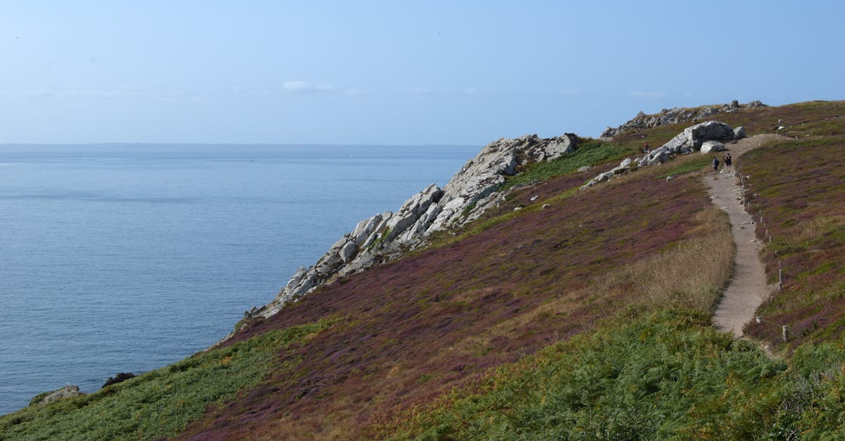 Explore the stunning coastal path overlooking the ocean in Camaret-sur-Mer, France.