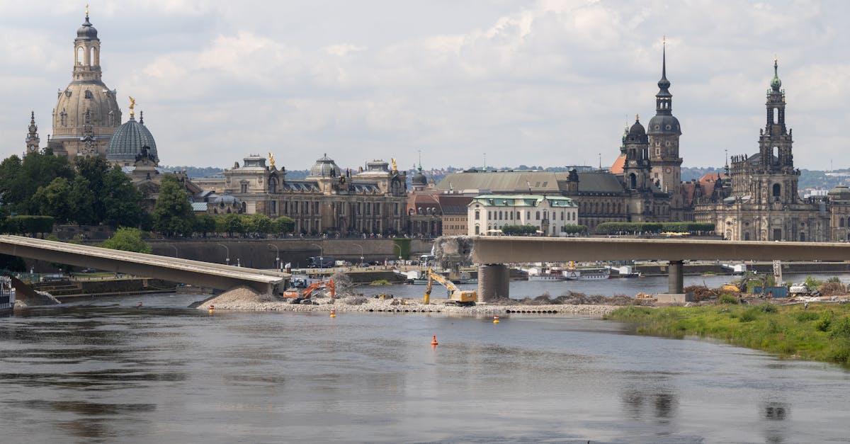 Beautiful scenic view of Dresden's historic skyline beside the serene Elbe River.
