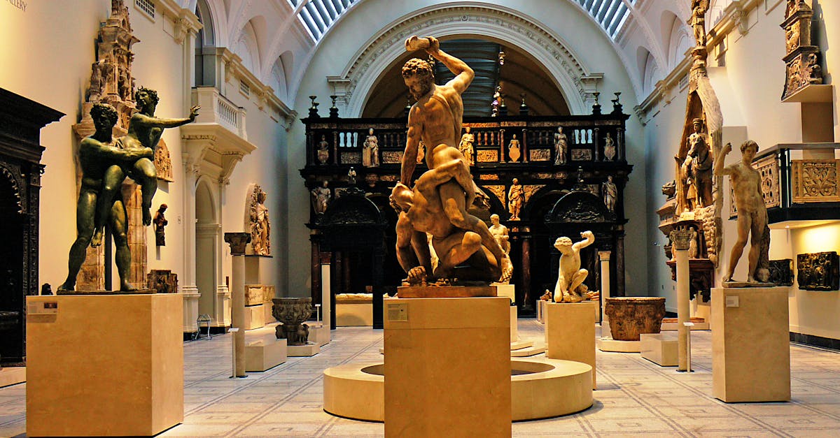 Stunning display of classical sculptures inside the Victoria and Albert Museum in London.
