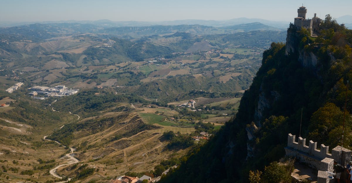 A stunning aerial view of San Marino's countryside from the historic Guaita fortress.