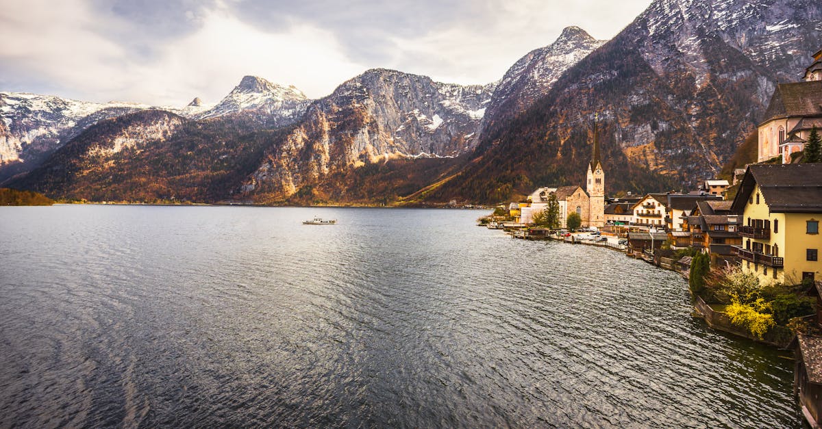 Beautiful view of Hallstatt village with lake and mountains in Austria. Perfect for travel and nature inspiration.