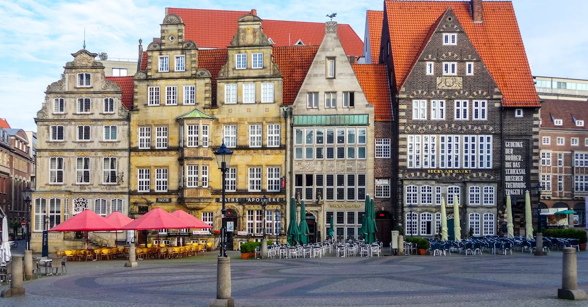 Historic facades in Bremen's famous market square on a clear day.